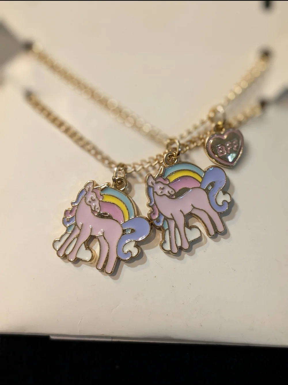 Cat & Jack Gold Tone Unicorn Heart Charm Pendant Cable Chain 2 Necklaces
